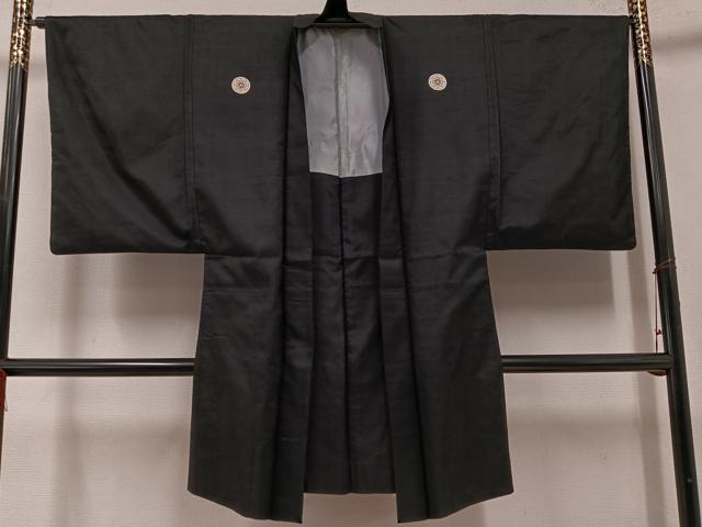 平和屋着物●男性　黒紋付　羽織　正絹　逸品　AABF5334ph
