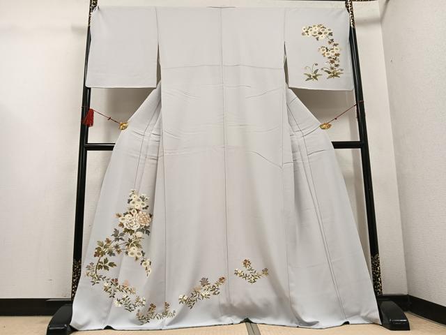 平和屋着物●訪問着　駒刺繍　草花文　金彩　正絹　逸品　AABF5336ph