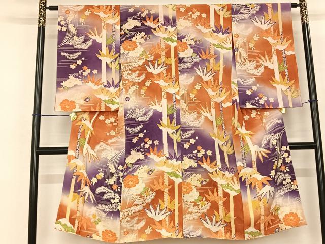 平和屋着物●アンティーク　大正ロマン　小紋　笹竹花文　暈し染め　正絹　逸品　AABF0741fy