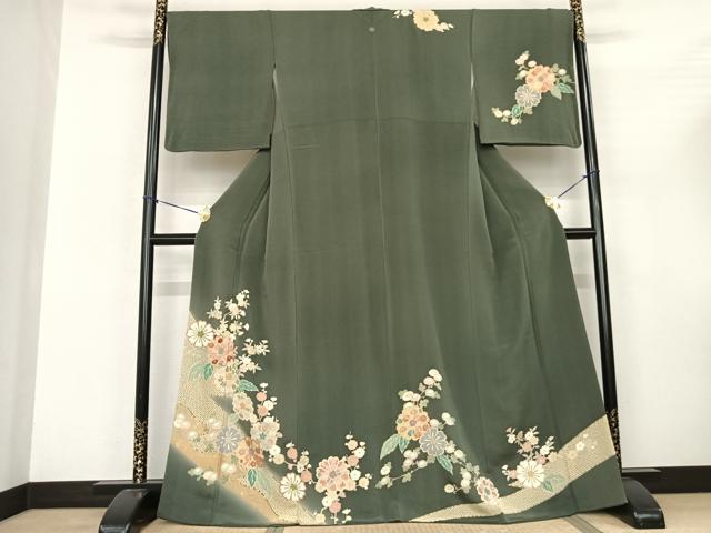 Rakuten - 平和屋着物●訪問着　友禅　刺繍　枝花文　暈し染め　金彩　鬼しぼ縮緬　正絹　逸品　AABF0759fy