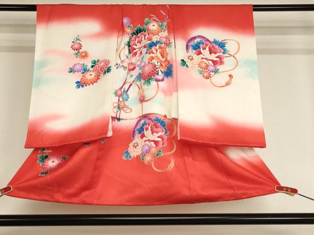 平和屋着物[]七五三　女の子　3歳　祝着　一つ身　花車文　暈し染め　正絹　逸品　AABF2186ja