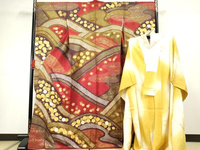 ■■■　サイズ　■■■ 【振袖】 身丈 168cm（肩から） 裄丈 70cm 袖丈 111cm　縫込み 3cm 袖幅 36cm 前幅 24.5cm 後幅 30cm 着物縫いこみ 内揚げ 3.5cm 裄 お袖側 約0cm　身頃側 約1.5cm 【長襦袢】 身丈 132cm（肩から） 裄丈 69.5cm 袖丈 111cm　縫込み 4cm 袖幅 35cm 前幅 27.5cm 後幅 32cm 着物縫いこみ 内揚げ 4cm 裄 お袖側 約0cm　身頃側 約1.5cm ■■■　商品詳細　■■■ 【正絹】 状態は特に目立ったシミ汚れなどもなく大変良い状態です。 【青柳】は昭和13年の創業以来、 創設者であり黄綬褒章受章作家の青柳大き(あおやぎたいき)氏の意思を引き継ぎながら、 織りや染めの多彩な技法を用い時代に あったものづくりに取り組まれている名門の織元でございます。 大変上質な逸品になります。 お安く出品致しますので、是非この機会にいかがでしょうか？ ■■■　注意事項　■■■ ■モニター発色の具合により色合いが異なる場合がございます。 ■寸法は多少の誤差が生じる場合がございますのでご了承ください。 ■縫込みの長さが左右非対称の場合は短い部分を記載しております。 左右非対称であってもご返品・お値引き等の保証は出来かねますので、ご了承の上ご購入をお願い致します。 ■シミ等のチェックには注意を払っておりますが、見落としがある場合もございますし、個人の見解も様々ですので神経質な方のご購入はお控えください。 ■箪笥に入っておりました着物や帯なので畳みシワや匂いがあるものもございます。 ■お休みは基本的に土日祝となりますが、その他臨時でお休みする場合がございますのでご了承ください。 ■商品の発送は平日のみの発送となります。 ■夜間と土曜、日曜日はお問い合わせの回答が遅れる場合がございます。 ■当店では、お直し、紋入れ、お手入れ等は承っておりません。 ■生地の状態（ヤケ、経年劣化等）によってはサイズ直しが出来ない場合がございます。 その点もどうかご了承のうえ、ご購入をお願いいたします。 ■弊社で取り扱う商品は一点ものにつき、時期や在庫状況に応じて金額が変更となる場合がございます。 ■検針は行っておりません。予めご了承いただきますようお願いいたします。 ■【洗える着物】と記載のある商品におきましては、商品お届け後に洗濯を行ってしまってからのご返品にはご対応しかねます。 念の為、専門店でのお手入れをお願いいたします。 ■着物のサイズ目安は下記を参考ください↓ ＜女性着物＞　お端折り次第で＋5cm　−1cmが着用可能サイズ 　例）身丈170cmの場合、身長160cm〜175cm ＜男性着物＞　身丈＋約25cm〜27cm程が適応身長 　例）身丈155cmの場合、身長180〜182cm
