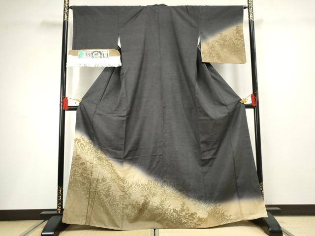 平和屋着物●結城紬　奥順　はたおり娘　訪問着　枝花シルエット　ますいわ屋扱い　証紙付き　正絹　逸品　AABF5188cs