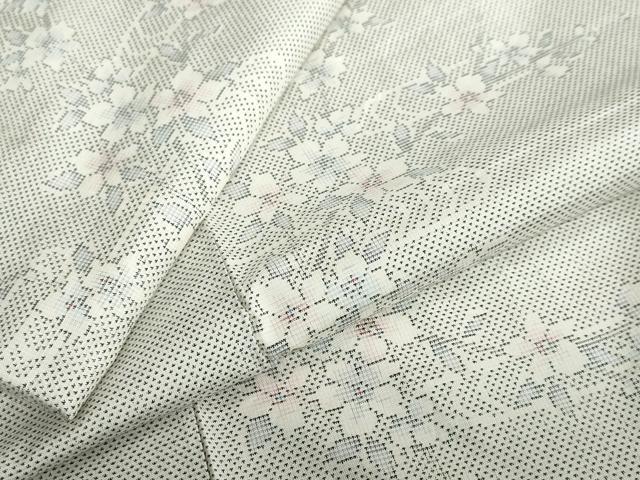 平和屋着物●本場大島紬　白大島　9マルキ　流水草花文　正絹　逸品　未使用　DABB0543ud