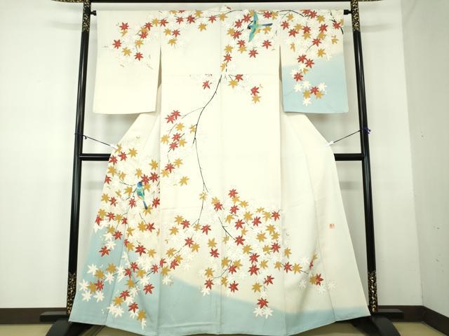 平和屋着物●訪問着　作家物　手刺繍　休み鳥　楓　暈し染め　金彩　小田急百貨店扱い　正絹　逸品　DABB4395ps