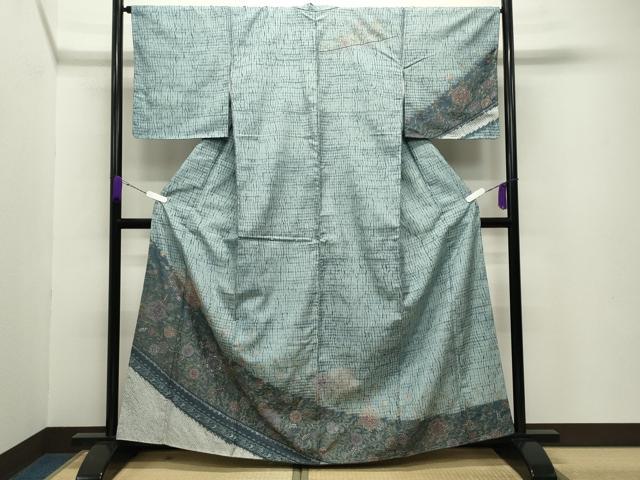 平和屋着物●中国三大刺繍 スワトウ刺繍 総刺繍 訪問着 紬地 杢目絞り 花唐草文 正絹 逸品 未使用 CABB0253gh