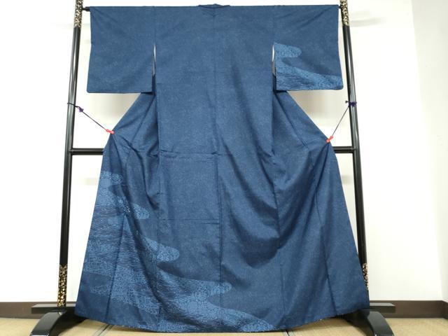 Kimono - 平和屋着物●本場染大島紬　訪問着　刺繍　流水花鳥丸文　正絹　逸品　DABB0413ud