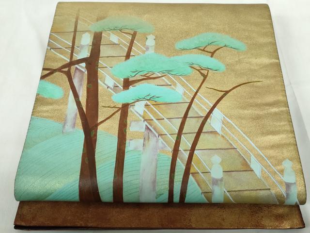 Other - 平和屋着物◎太鼓柄袋帯　作家物　渡橋枝松文　金彩　引箔　正絹　逸品　DABE0667qa