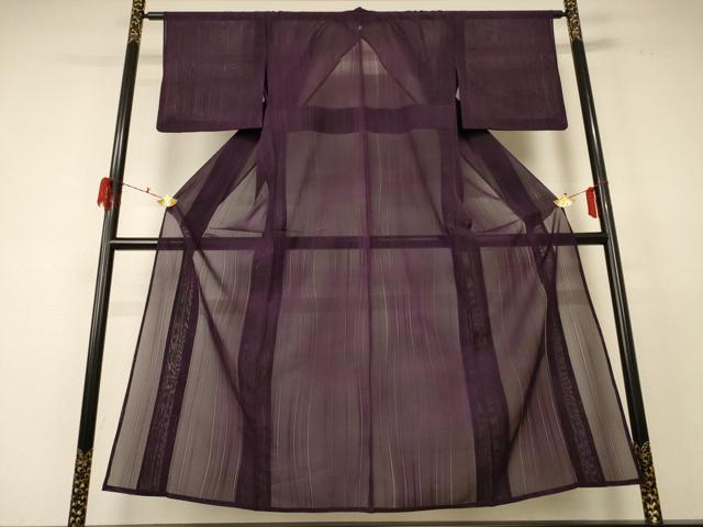 平和屋着物＊夏物　色無地　縦絽　似せ紫色　正絹　逸品　AABF5060jd