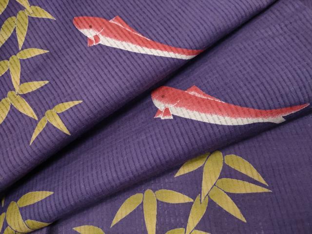 平和屋着物∴夏物 こむさでもーど・COMME CA DU MODE 浴衣 紅梅 魚 笹文 綿麻 逸品 CABB6708ng