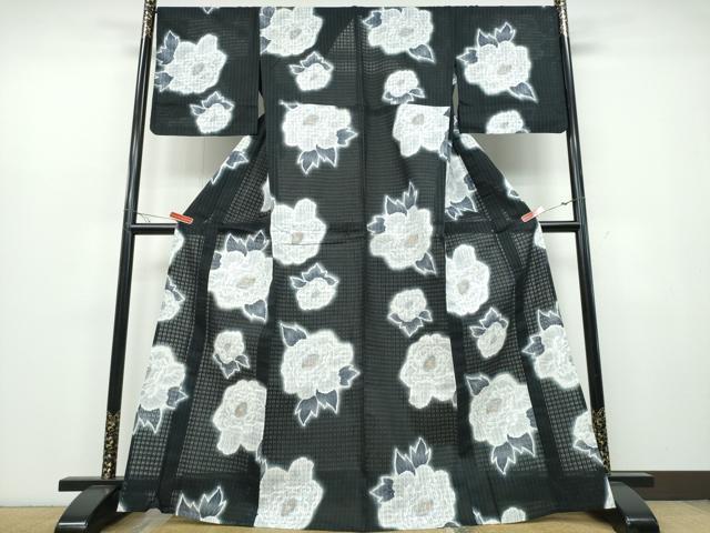 平和屋着物∴夏物　浴衣　牡丹　黒地　綿麻　逸品　CABB6709ng 2