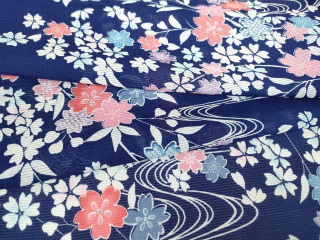Kimono - 平和屋着物＊夏物　小紋　絽　流水桜文　洗える着物　DABA4533az