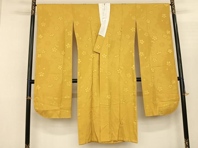 平和屋着物●振袖用長襦袢　無双仕立て　舞桜地紋　黄金色　半衿刺繍　正絹　逸品　AABF0719fy