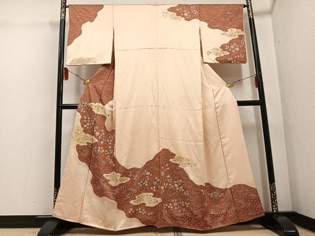 平和屋着物●訪問着　絞り　草花文　金彩　正絹　逸品　AABF5379ph