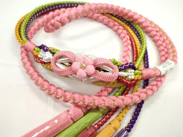 Other - 平和屋着物●和装小物　振袖用帯締め　飾り付き　縮緬花飾り　パール　ハート　桃色　金糸　切り房　逸品　未使用　CABC1022ju