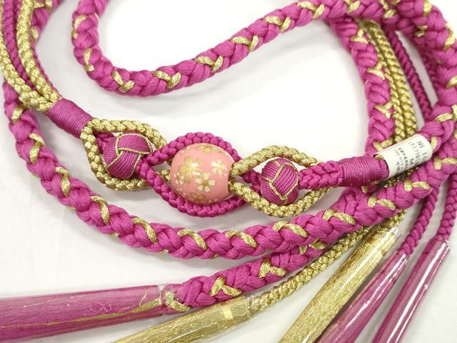 Other - 平和屋着物●和装小物　振袖用帯締め　飾り付き　飾り玉　小田巻き　梅紫色　金糸　切り房　逸品　未使用　CABC1060ju