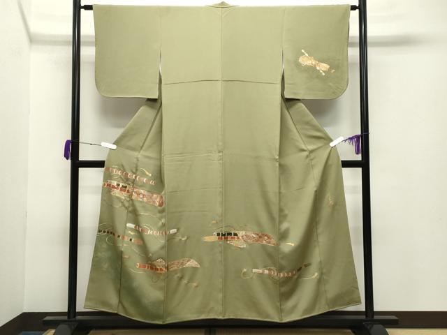 平和屋着物▼訪問着　螺鈿　作家物　横笛鳳凰花文　暈し染め　金銀彩　正絹　逸品　CABB0104gh
