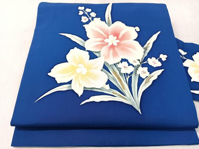 平和屋着物●塩瀬　九寸名古屋帯　手描き　草花文　金彩　正絹　逸品　CABK4683vp