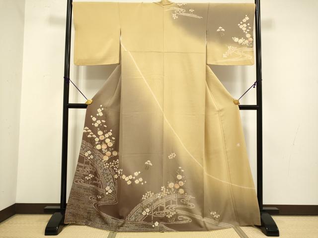 平和屋着物●十日町　名門　滝泰謹製　訪問着　絞り　渡り橋花文　暈し染め　金銀彩　正絹　逸品　DABA8977du