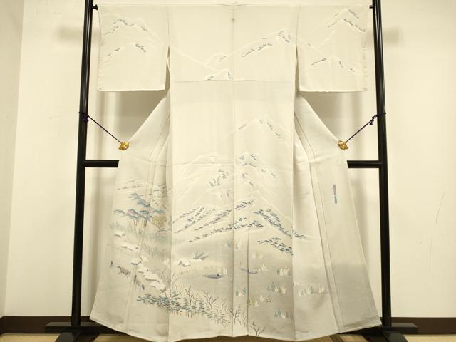 Uramono - 平和屋着物●名門・上野家　上野街子　清染居　訪問着　比良雪暮　暈し染め　鬼しぼ縮緬　正絹　逸品　未使用　DABA8986du