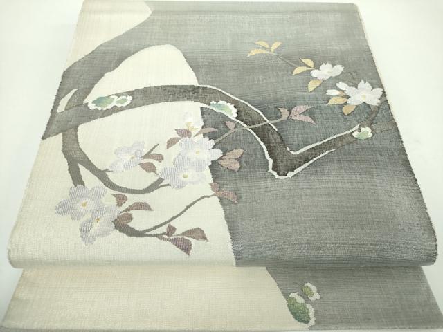 平和屋着物●太鼓柄袋帯　すくい織　枝桜　正絹　逸品　DABB4516ps