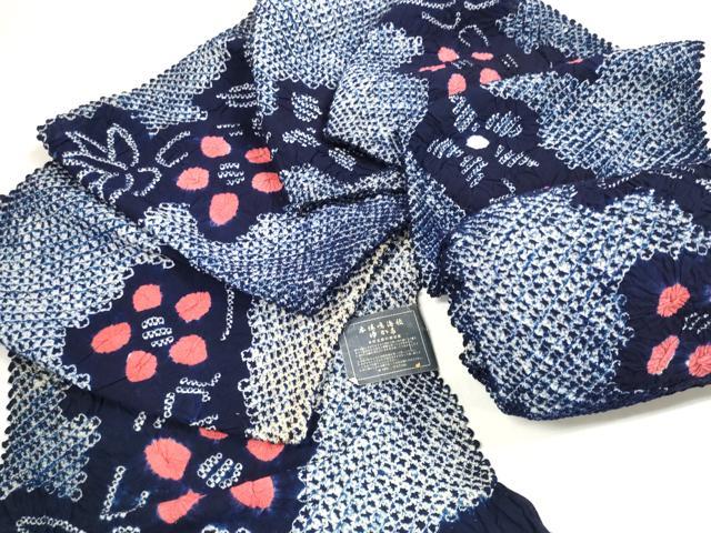 平和屋着物＊夏物　有松鳴海絞　浴衣　反物　着尺　湯のし前　花繋ぎ　証紙付き　綿　逸品　未使用　DABC1519zzz