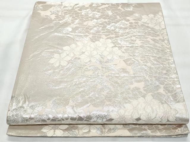 平和屋着物◎六通柄袋帯　草花文　銀糸　正絹　逸品　CAAY7785fb