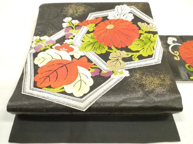 Rakuten - 平和屋着物◎九寸名古屋帯　唐織　亀甲桐花文　黒地　金銀糸　正絹　逸品　DABD3622xg
