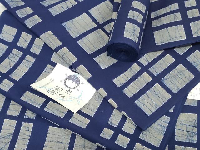 平和屋着物＊夏物　竺仙鑑製　男性　反物　着尺　注染　格子　証紙付き　キングサイズ　綿　逸品　未使用　DABH8509zy