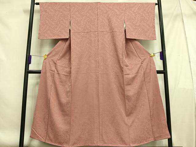 平和屋着物■上質な色無地 草葉地紋 紅梅色 正絹 逸品 未使用 AABF1168oa