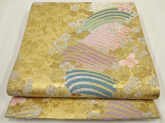 平和屋着物▼六通柄袋帯　振和音　流水花蝶文　金銀糸　正絹　逸品　AABF7846wj