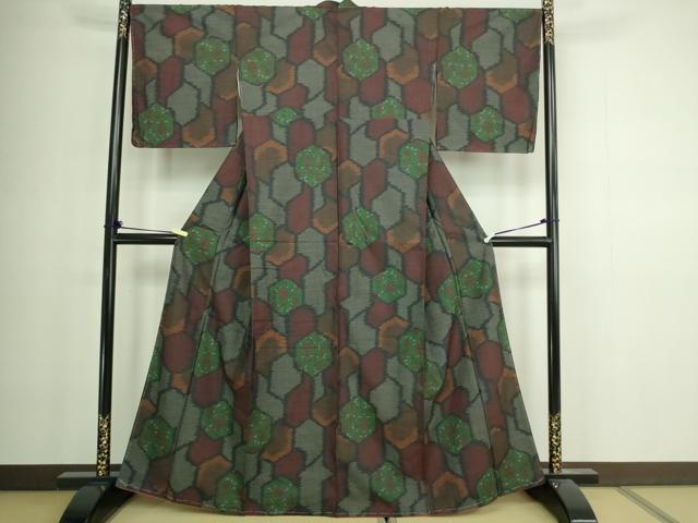 平和屋着物■上質な紬 亀甲花唐草文 正絹 逸品 未使用 DABA9787sf