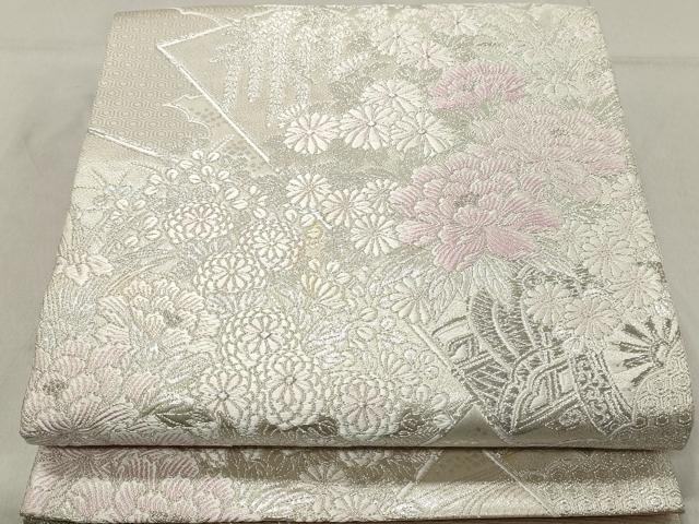 Rakuten - 平和屋着物◎六通柄袋帯　唐織　吉祥流水花調文　銀糸　正絹　逸品　DABA9512qa