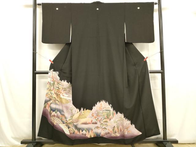 平和屋着物■豪華黒留袖　駒刺繍　風景文　金彩　正絹　逸品　DABB3337cm