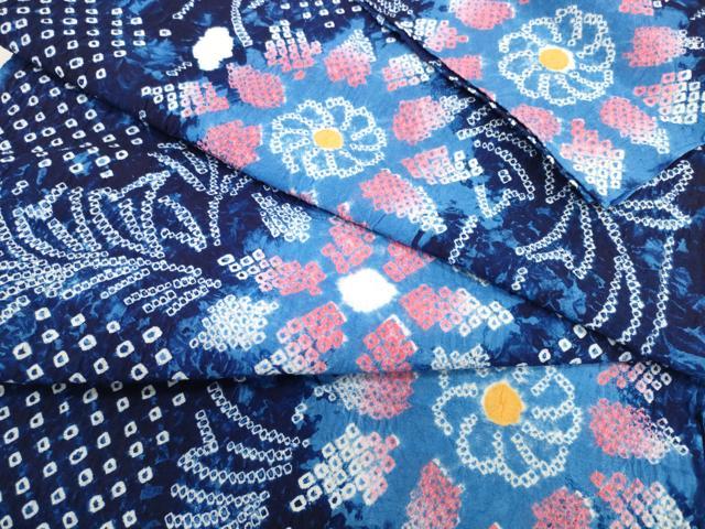 平和屋着物＊夏物　有松鳴海絞　浴衣　反物　着尺　花散らし　綿　逸品　未使用　DABC1566zzz