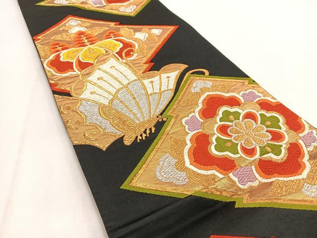 平和屋の平和屋着物◎六通柄袋帯 唐織 松皮菱花蝶文 黒地 金銀糸 正絹 逸品 BAAW2129yc｜アングル2