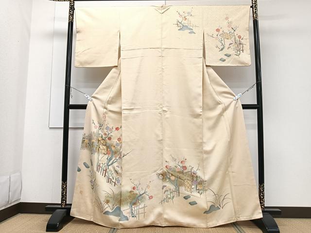 平和屋着物■訪問着　枝梅文　暈し染め　金彩　正絹　逸品　CABB8635xi