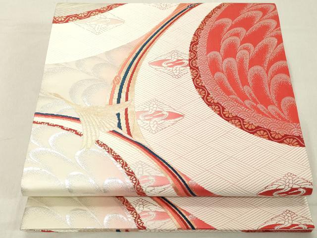 平和屋着物◎六通柄袋帯　飛鶴文　金銀糸　正絹　逸品　DABA5374cd