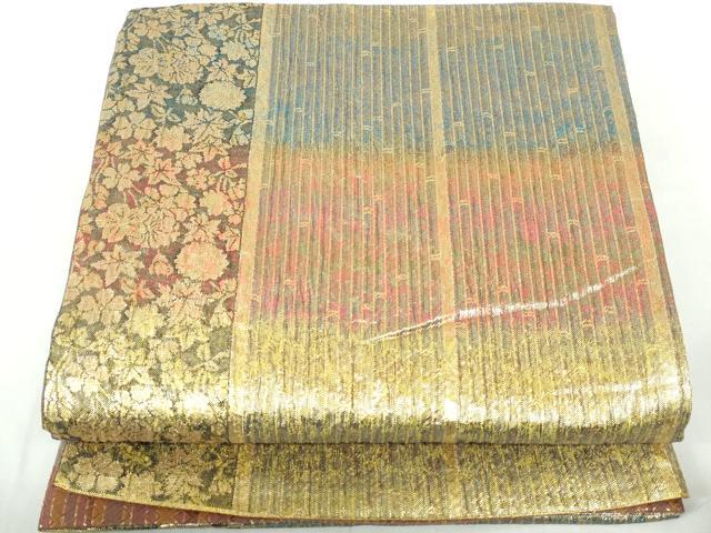 平和屋着物◎佐賀錦　両面　全通柄袋帯　ふくれ織　舞花間道　金糸　正絹　逸品　DABE0680qa