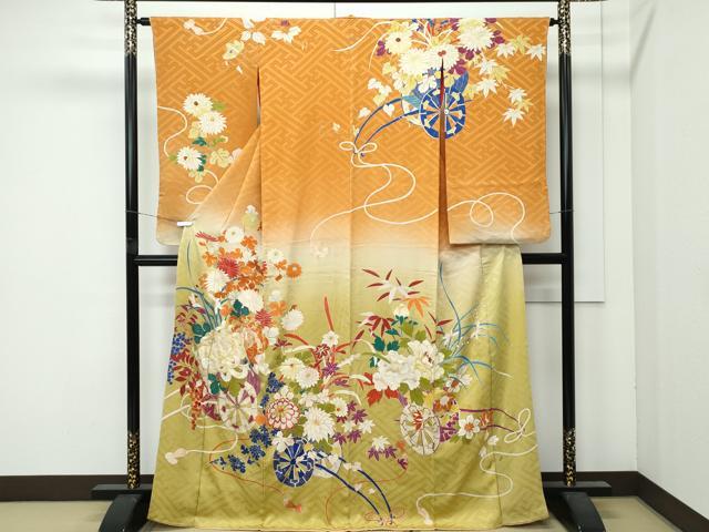 乐天商城 - 平和屋着物●極上　アンティーク　大正ロマン　小振袖　駒刺繍　花車文　暈し染め　金銀彩　逸品　CZAA4906s6
