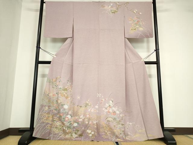 平和屋着物●訪問着　流水片輪車花鳥文　金彩　正絹　逸品　DABA4560az