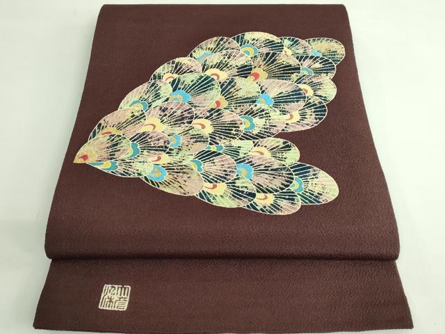 平和屋本店●極上　創業130年　江戸染繍友禅　大彦　太鼓柄袋帯　孔雀羽根文　茶褐色地　金銀糸　鬼しぼ縮緬　逸品　DZAB3632kh6 heiwaya-11058283 平和屋 パッケージ画像