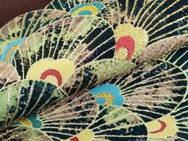 平和屋本店●極上　創業130年　江戸染繍友禅　大彦　太鼓柄袋帯　孔雀羽根文　茶褐色地　金銀糸　鬼しぼ縮緬　逸品　DZAB3632kh6 heiwaya-11058283 平和屋 サンプル画像3