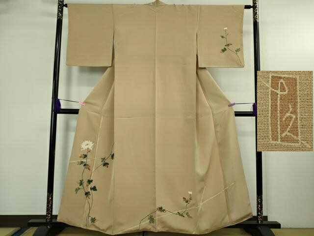 平和屋本店●極上　加賀友禅の巨匠　初代　由水十久　訪問着　乱菊　柴染色地　逸品　DZAB3709kh6