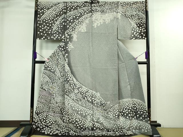 平和屋本店●極上　訪問着　東雲絞り　相良刺繍　草花文　暈し染め　金糸　銀通し地　ロング丈　逸品　未使用　DZAB3814kh6