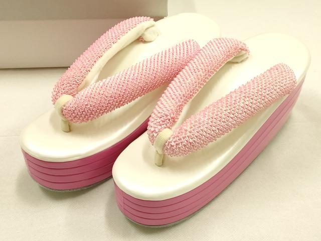平和屋着物●和装小物　和装草履　厚底　ハイヒール草履　総絞り　箱付き　逸品　AABF4046ay