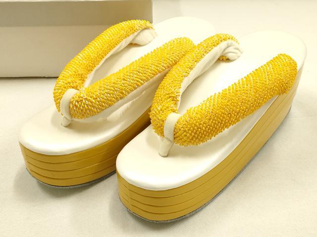 平和屋着物●和装小物　和装草履　厚底　ハイヒール草履　総絞り　箱付き　逸品　AABF4047ay