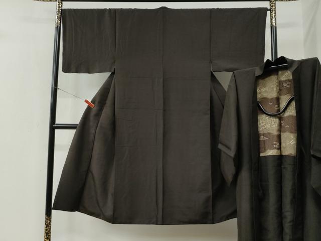 平和屋着物●男性　紬　アンサンブル　色無地　赤墨色　正絹　逸品　CABB4749yc