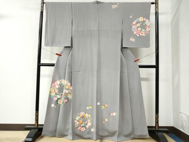 平和屋着物●訪問着 草花丸文 金彩 鬼しぼ縮緬 正絹 逸品 CABC6418yc