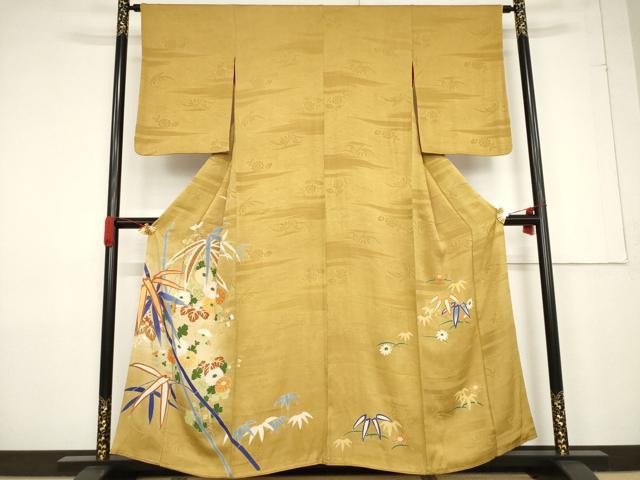 平和屋着物●アンティーク　大正ロマン　色留袖　笹竹花文　正絹　逸品　AABF3589ck